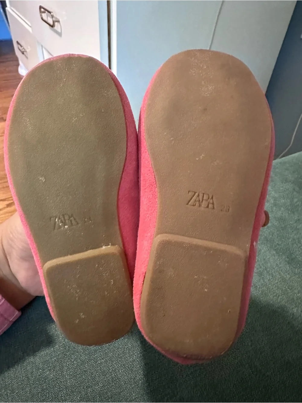 Zara Pink Suede Mary Jane Flats with Bow